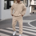 thumbnail image 2 of GrmtClth Mens Workout Tracksuit 2 Piece Sets Solid Plain Front Pocket Hoodie Baggy Ankle Cuff Sweatpants Soft Comfortable All Purpose Street Wear Set Khaki M, 2 of 5
