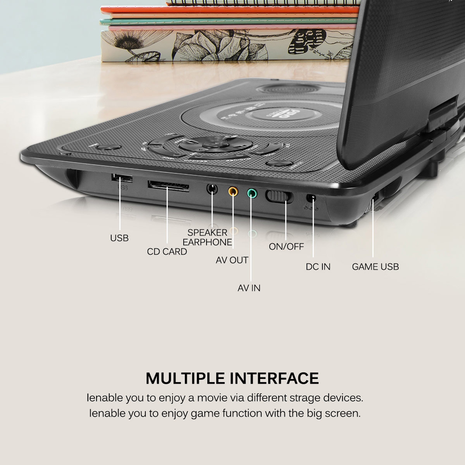 Chicmine 13.9 Inches Portable DVD Player Region-free USB Port 270 Degree Rotation Swivel Screen EVD Player for Home - image 3 of 15