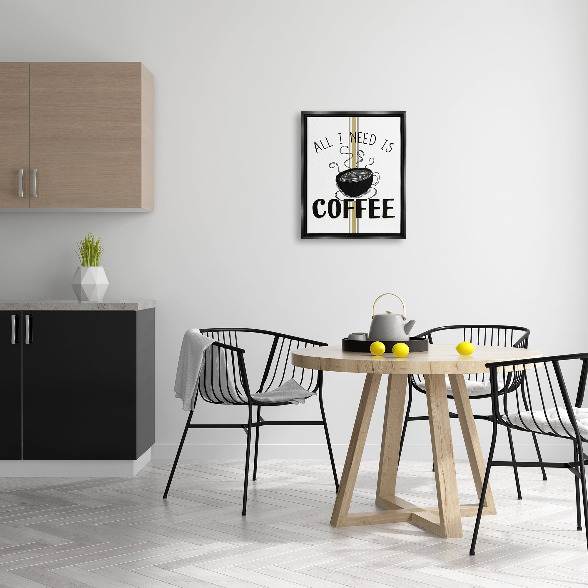 Stupell Industries Coffee Phrase with Bistro Stripe Food & Beverage Painting Black Floater Framed Canvas Art Print Wall Art, 17 x 21