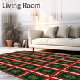 thumbnail image 2 of ODIKA 5'x7' Machine Washable Non-Slip Area Rug, Classic Tartan Plaid with Evergreen Sprigs and Cane Stripe Accents High Traffic Rug, Red, 627693, 2 of 7