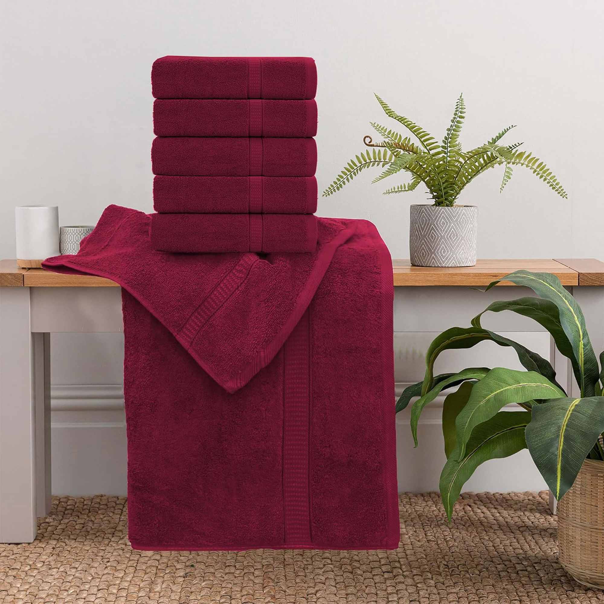 GOLD TEXTILES Premium Bath Towels 24x50 - Red Wine Pack of 6 | Soft, Absorbent, 100% Cotton Towels for Home & Spa