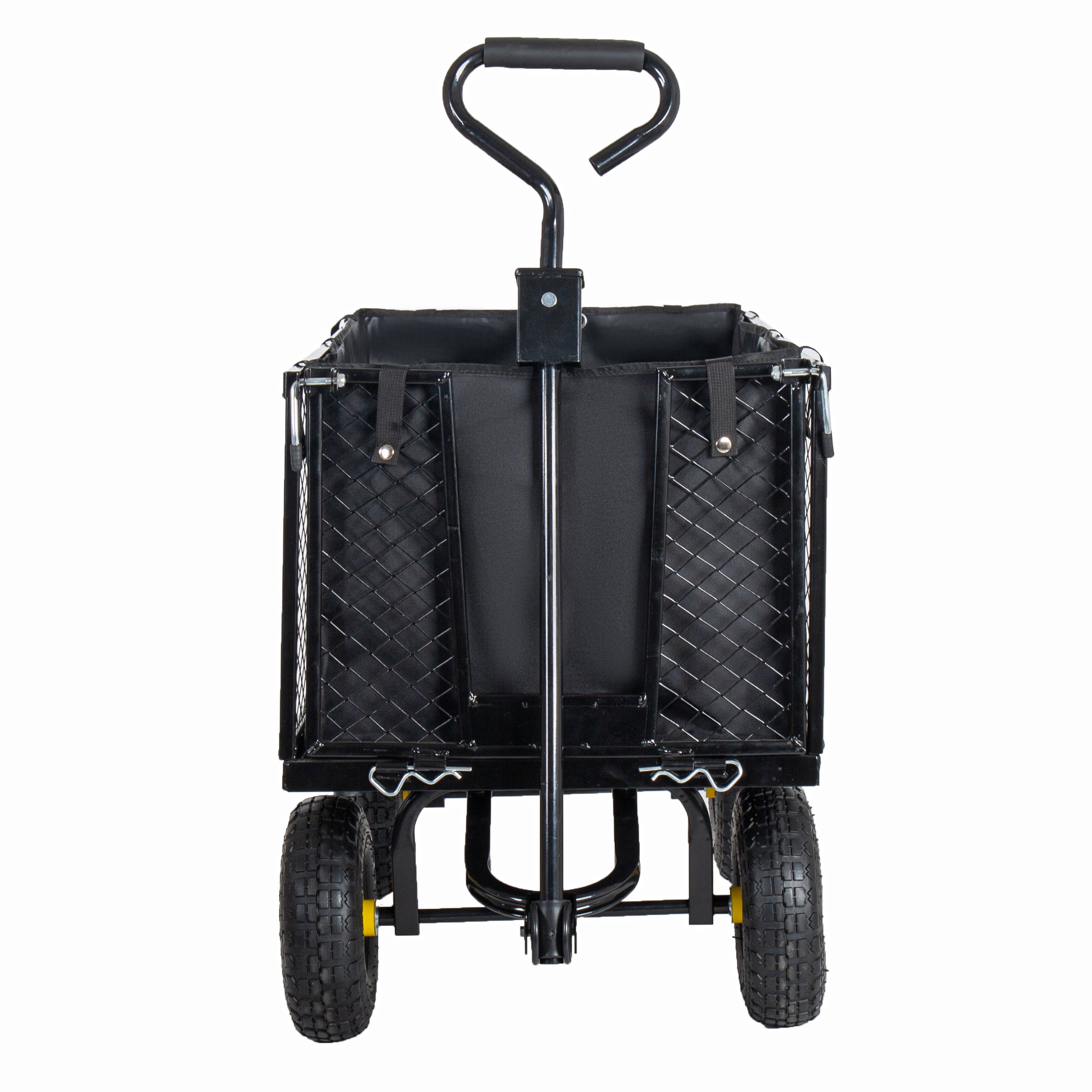 4-in-1 Oversized Steel Dump Garden Cart, 880lbs Mesh Metal Utility Cart, All-Terrain Pullable Wagon with Removable Liner, Side Panels & Mesh Tray for Lawn, Patio, Yard Landscaping