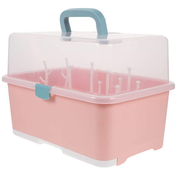 unbranded  Baby Bottle Storage Box Drain Rack Bottles Drying Serving Utensils Pink