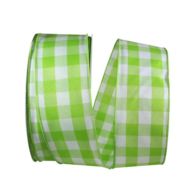Reliant Ribbon 93228W-204-40K Celine Plaid Twill Wired Edge Ribbon - Lime - 2.5 in. x 50 yards