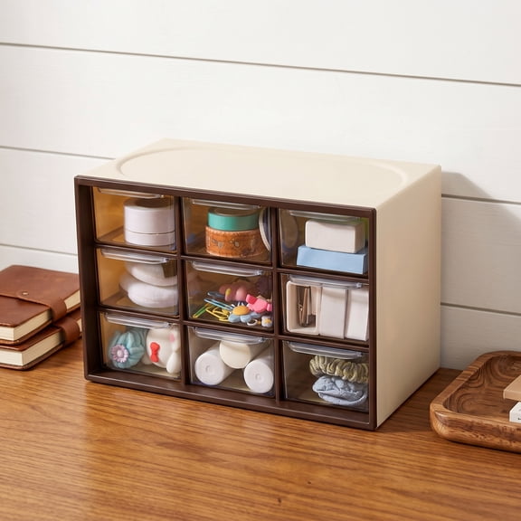 Small Drawer Organizer for Desk, Teacher Toolbox Organizer with 9 Clear Drawers Plastic Desktop Craft Storage Box for Desk Office Classroom Home, 7" x 3.8" x 4.7"