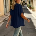 thumbnail image 6 of hlysgo Women's Cotton Blend Tops Notched V Neck Blouse Double Layer Frayed Raw Edge Sleeve Boho Beach Vacation Shirts Navy,S, 6 of 6