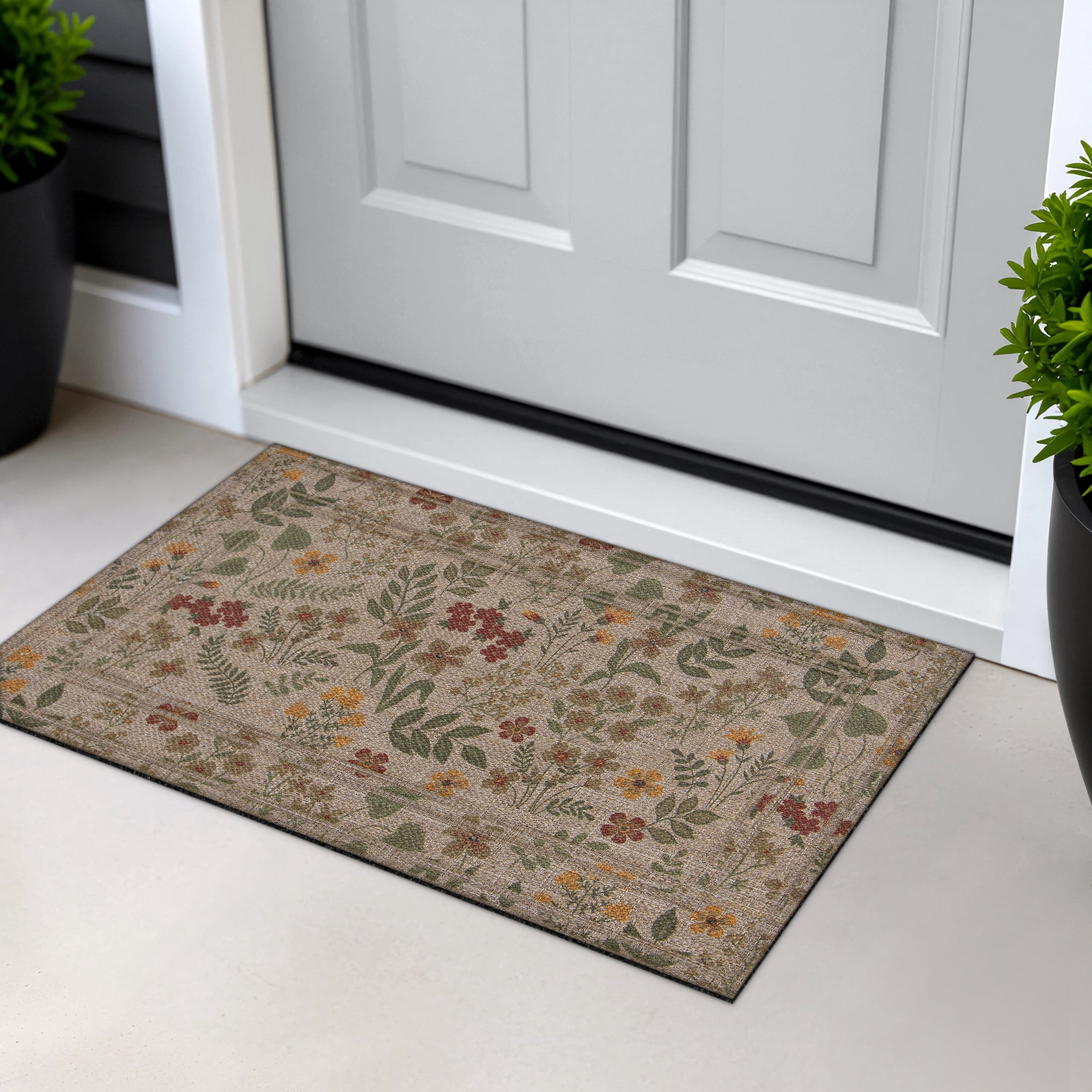 Tranquil Ditsy Floral, Apache Mills Sisal 18x30 Indoor Outdoor Entrance Doormat