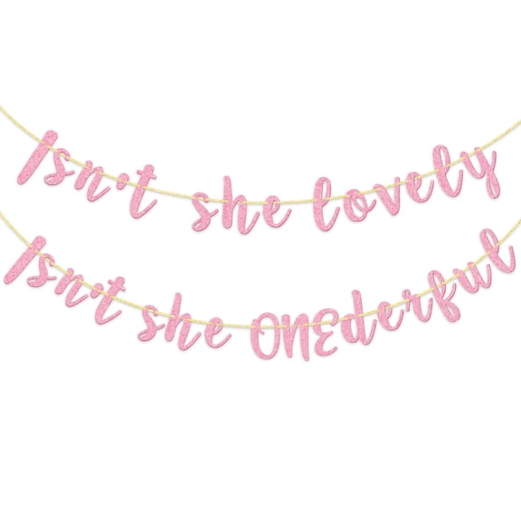 Isn't She Lovely Onederful Banner, Little Miss Onderful 1st Birthday Party Supplies, First Birthday Decorations for Girl, One Year Old Decorations (Pink Glitter)