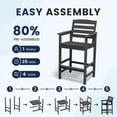 thumbnail image 6 of FUNDAZE Outdoor Bar Height Chair Set of 2, HDPE Weather Resistant Patio Stools with Wide Seat, Ergonomic Back, Armrest & Footrest, Tall Bar Chair for Garden, Poolside, Balcony, Gray, 6 of 6