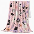 thumbnail image 2 of Scattered Halloween Ghost Pattern Cute Kawaii Illustration, Playful Pet Portrait Pattern, Warm Flannel Blanket for Living Room and Bedroom, Cat Lovers Halloween Gift, Pet Lover Home Decor, 2 of 9