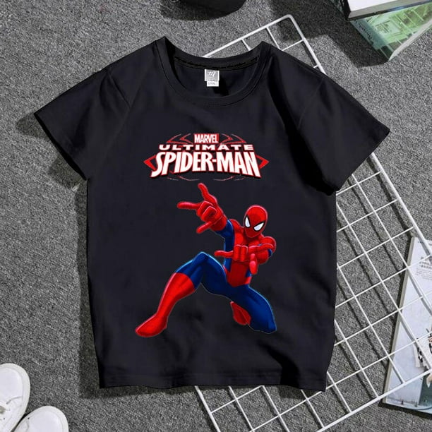 Cute Cartoon Spiderman Familia Ropa a juego Papá Mamá Niños Niñas Trajes a juego Niños Adultos Ropa de verano Negro T-shirtKid (110) Gao Jinjia LED