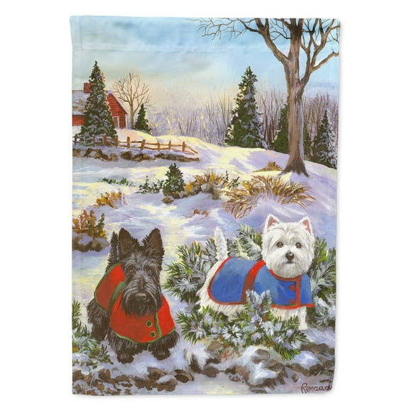 Carolines Treasures PPP3170CHF Scottie and Westie Christmas Pine Hill Flag Canvas House Size  Large multicolor