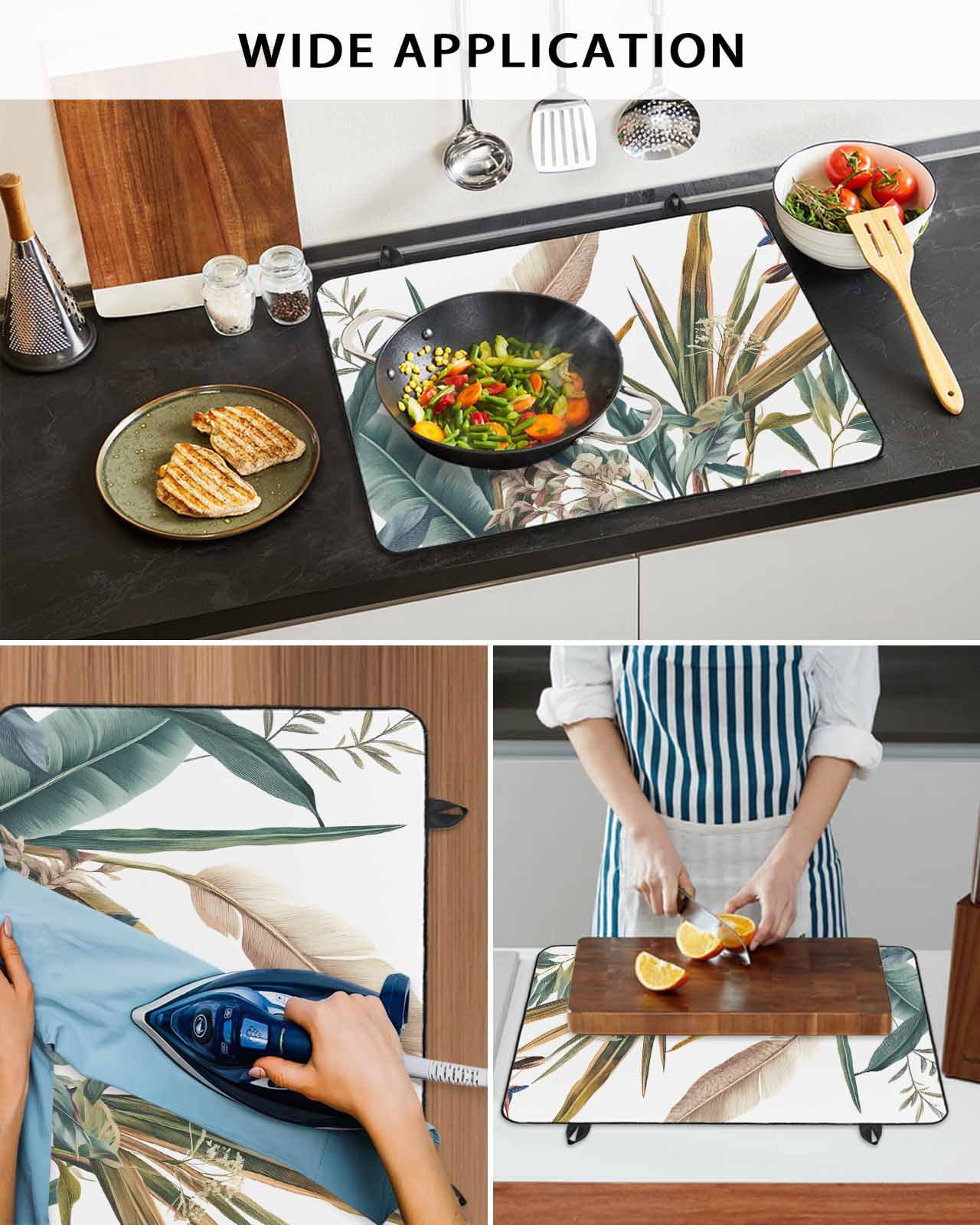 nqOlkjepod Large Induction Cooktop Protector Mat 24"x21", Vintage Leaves Stove Top Covers for Electric Stove, Watercolor Botanical Summer Decorative Stove Burner Cover Mats, Glass Top Stove Cover