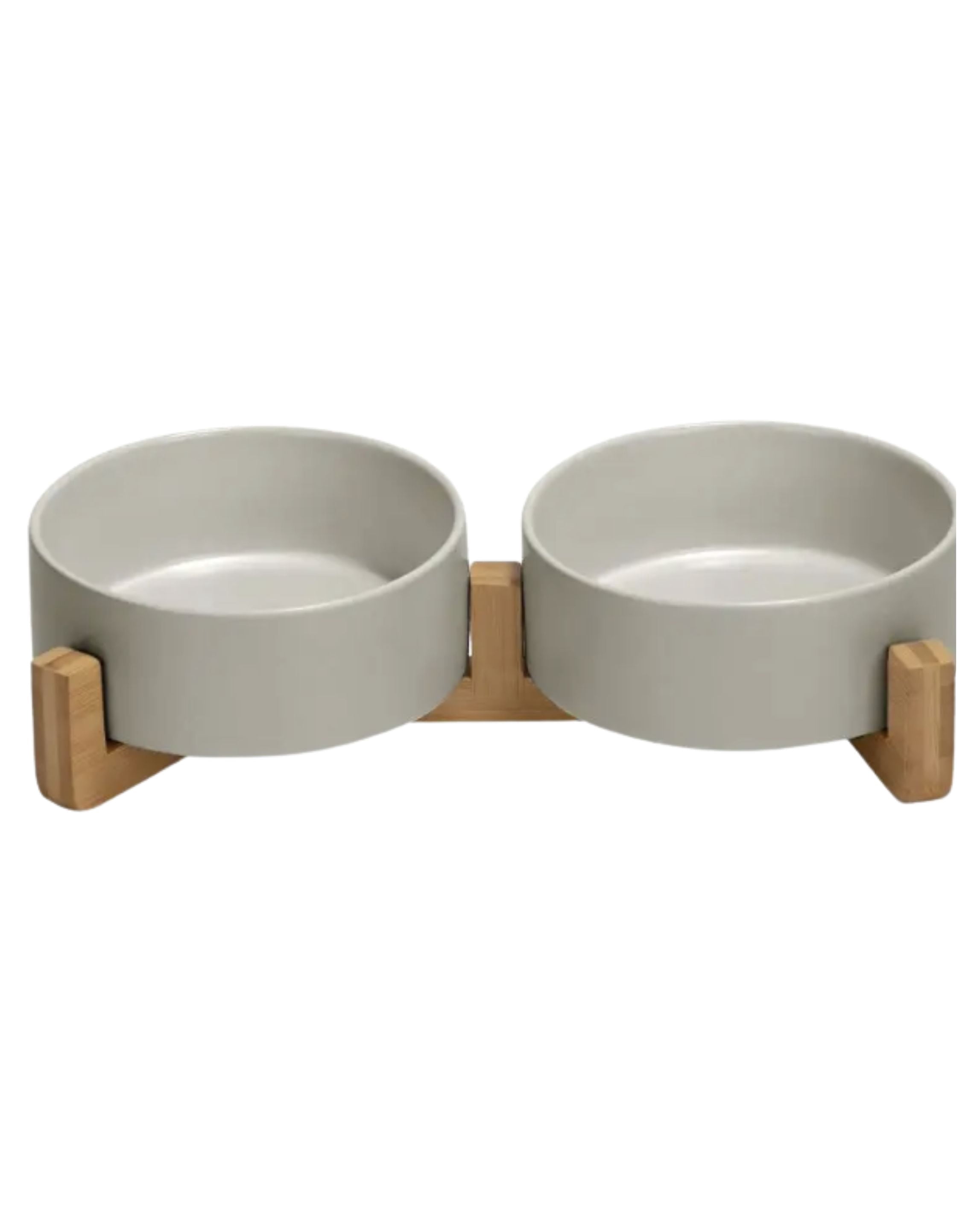 Elevated Ceramic Dog Bowl Set - Raised Dog Bowls with Non-Slip Bamboo Stand - Dog Food and Water Bowl Set - Double Dog Feeding Bowls - Pet Dishes for Cats and Small Dogs - 13.5OZ - 400 ML