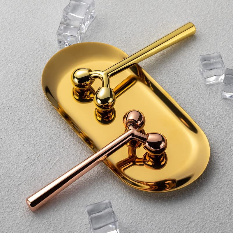 Facial Roller Massager, 3D Metal face Massage Tool for Eye Reduce Puffiness, Face Lift, Anti-Aging, Skin Tightening (Gold）