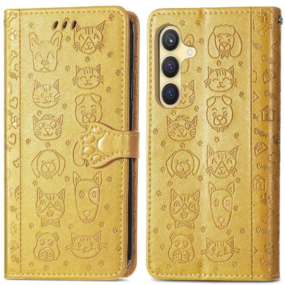 Funda Cartera FOXDOCK para Samsung Galaxy S24 Plus , Flip PU con Relieve de Gatos y Perros, Tarjetero y Soporte