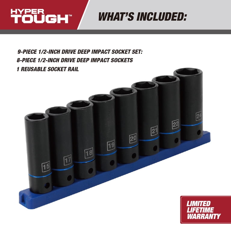 Hyper Tough 9-Piece 1/2-inch Drive Deep Metric Impact Socket Set
