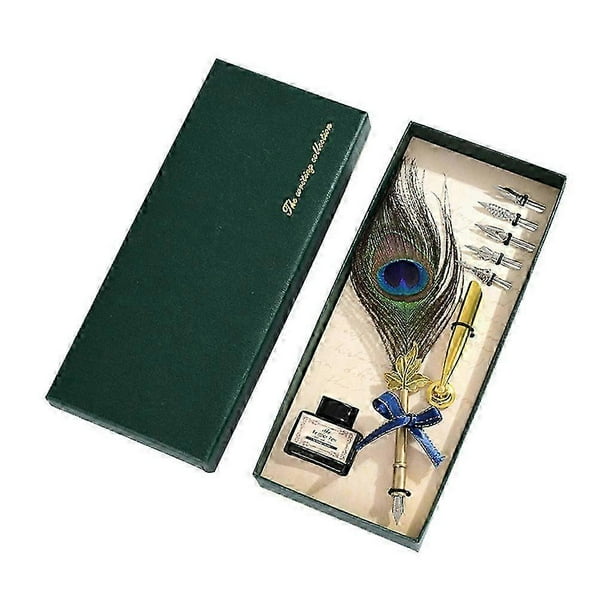 Vintage Calligraphy Quill Peacock Feather Dip Fountain Pens Writing Ink Nibs Art
