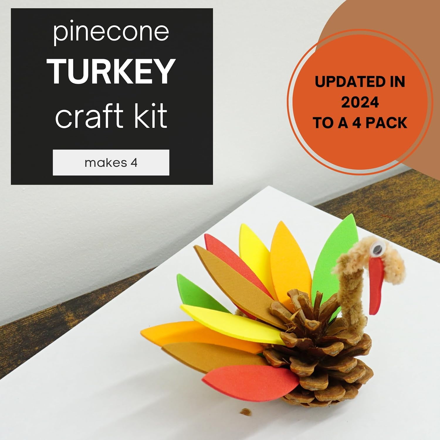4E's Novelty 12 Pack Pinecone Turkey Craft Kit - DIY Thanksgiving Crafts for Kids & Adults, Turkey Arts and Crafts, Thanksgiving Table Decorations