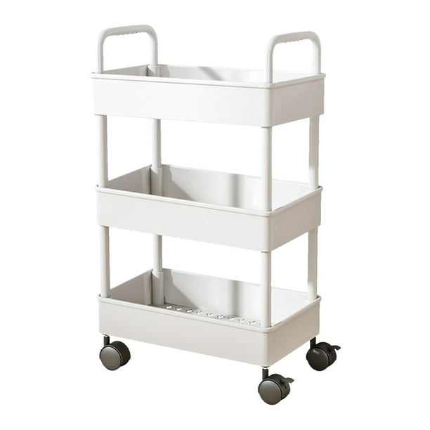 Carrito de cocina de 3 niveles con reposabrazos y ruedas, organizador móvil para baño y sala de estar, carrito multiusos de plástico con estantes ventilados, almacenamiento compacto para el hogar en