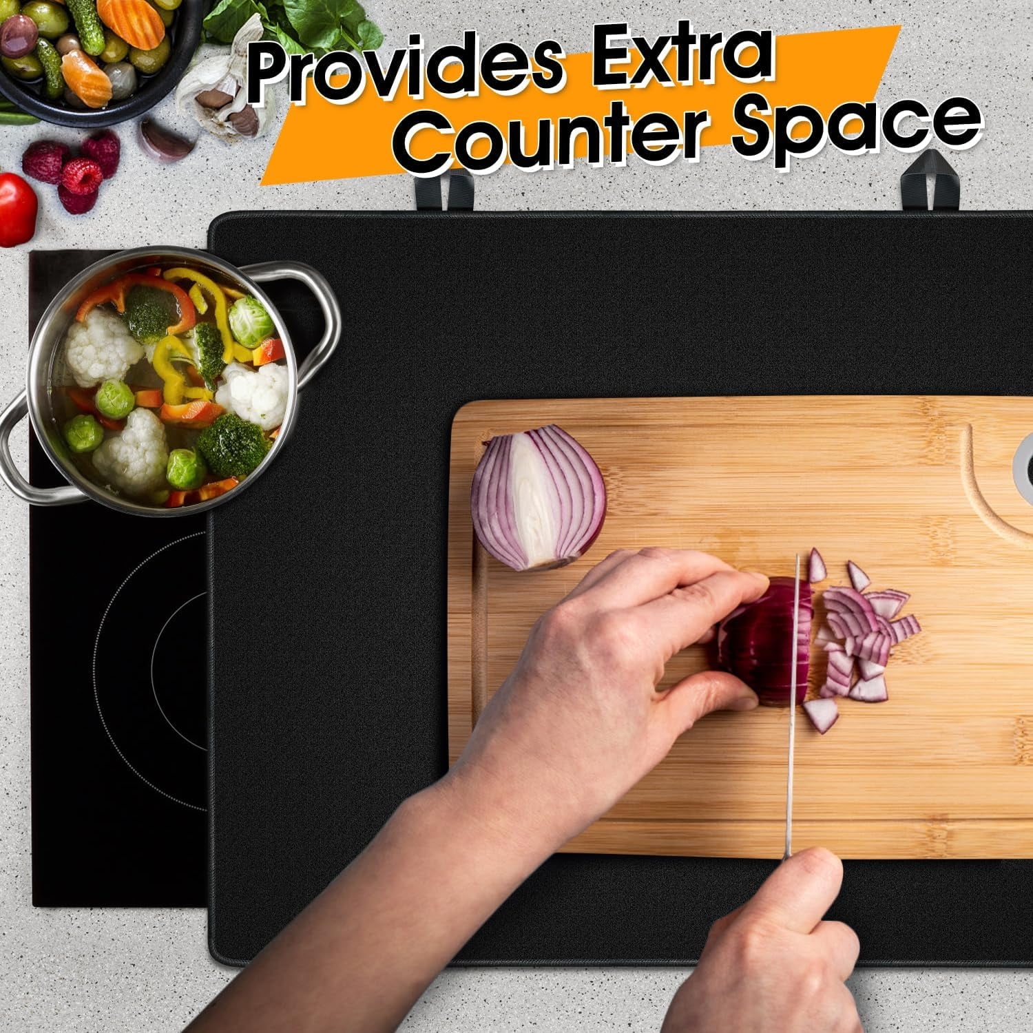 Fireproof Stove Top Cover,Waterproof Electric Stove Cover,Heat Resistant Ceramic Glass Stovetop Cover,Cooktop Protector Mat,Rubber Induction Cooktop Mat,Prevent Scratching,24 × 21 inch Black