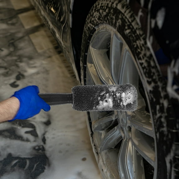 SWETRACE 2Pcs Car Wheel Brush Grey Microfiber for Cleaning Tires Rims with Sleek Color Long Handle 11.00X2.16X1.77in