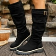 thumbnail image 2 of Wide Calf Knee High Boots Women Slouchy Suede Chunky Lug Sole Low Heel Round Toe Trendy Mid Calf Riding Boots Black 9.5, 2 of 4