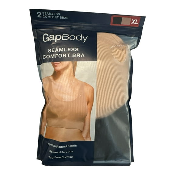 GapBody Women's 2-Pack Stretch Ribbed Tagless & Seamless Comfort Bras (True Black/Nude, M)
