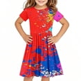 thumbnail image 2 of SGFCWSX Girls Short Sleeve Skater Dress Kids Crewneck Dinosaur Print Swing Dress for Spring Summer Casual Play Red Size 7-8 Years, 2 of 5