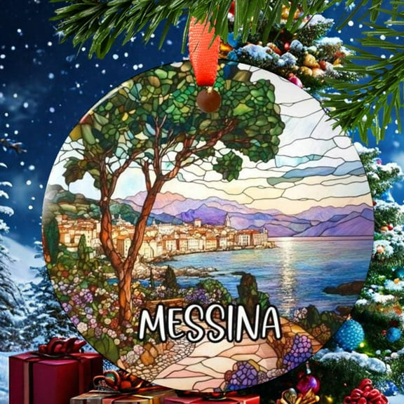 Messina Sicily Christmas Ornament, Ceramic, Acrylic - Travel Souvenir, Holiday Tree Decoration, Vacation Keepsake 2025, Traveler Gift, Edition, Seasonal Home Décor