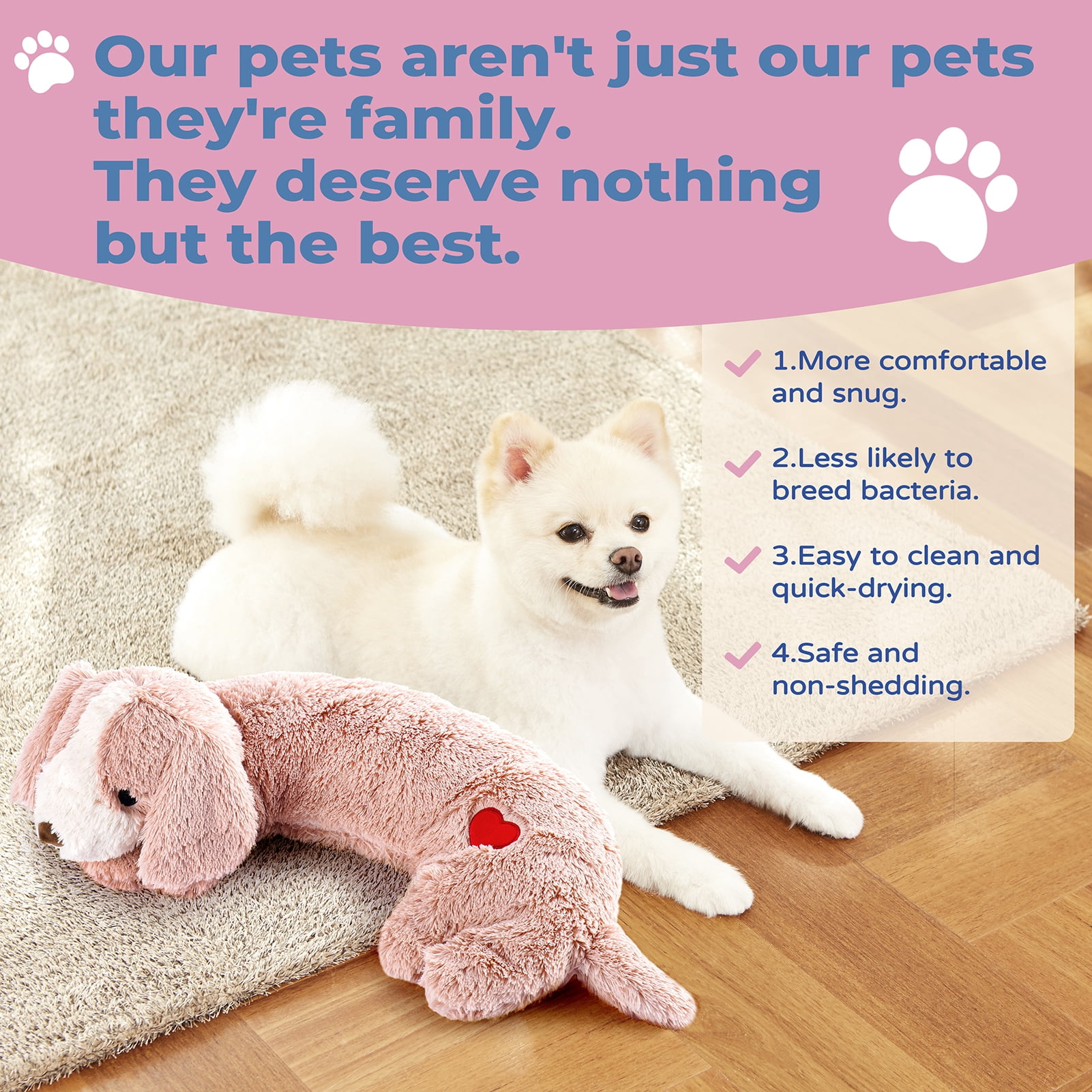 Heartbeat Toy Puppy Heartbeat Stuffed Toy for Dog Calming Aid, Heartbeat Puppy Toy for Pets Anxiety Relief, Dog Comfort Toy for Behavioral Aid Crate Training, Puppy Essential Pink