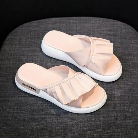 

Womens Elegant Fairy Platform Slide Sandals Stylish Ruffle Comfy Slippers Open Toe Summer Slip on Slides