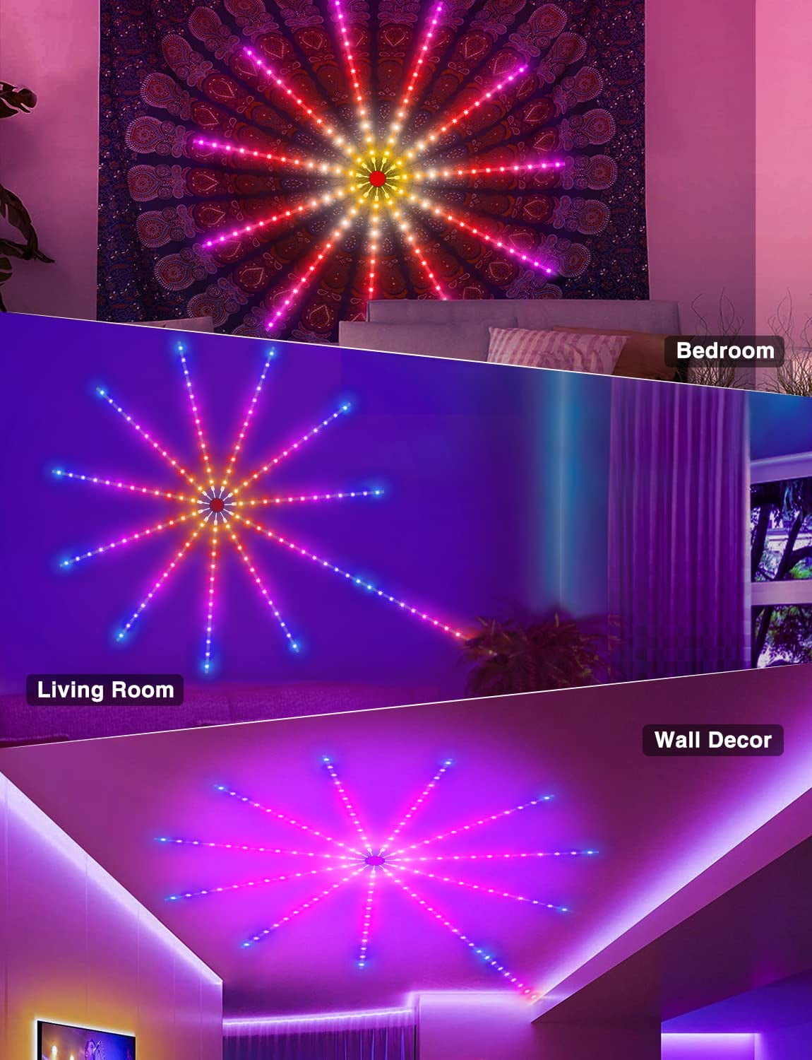 TzumiLED ColorWorks LED Lights, USB-powered Fireworks LED Light Strip with  Music Sync and Remote Control