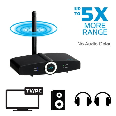 1 Mile Range Waterproof Transmitter (Add 300ft LONG RANGE Bluetooth Transmitter Receiver 4.2 to TV Stereo NO AUDIO DELAY aptX Low Latency. Make Speakers Wireless Extender Connect PC Stereo iPhone RCA Optical & 3.5mm (Miccus)
