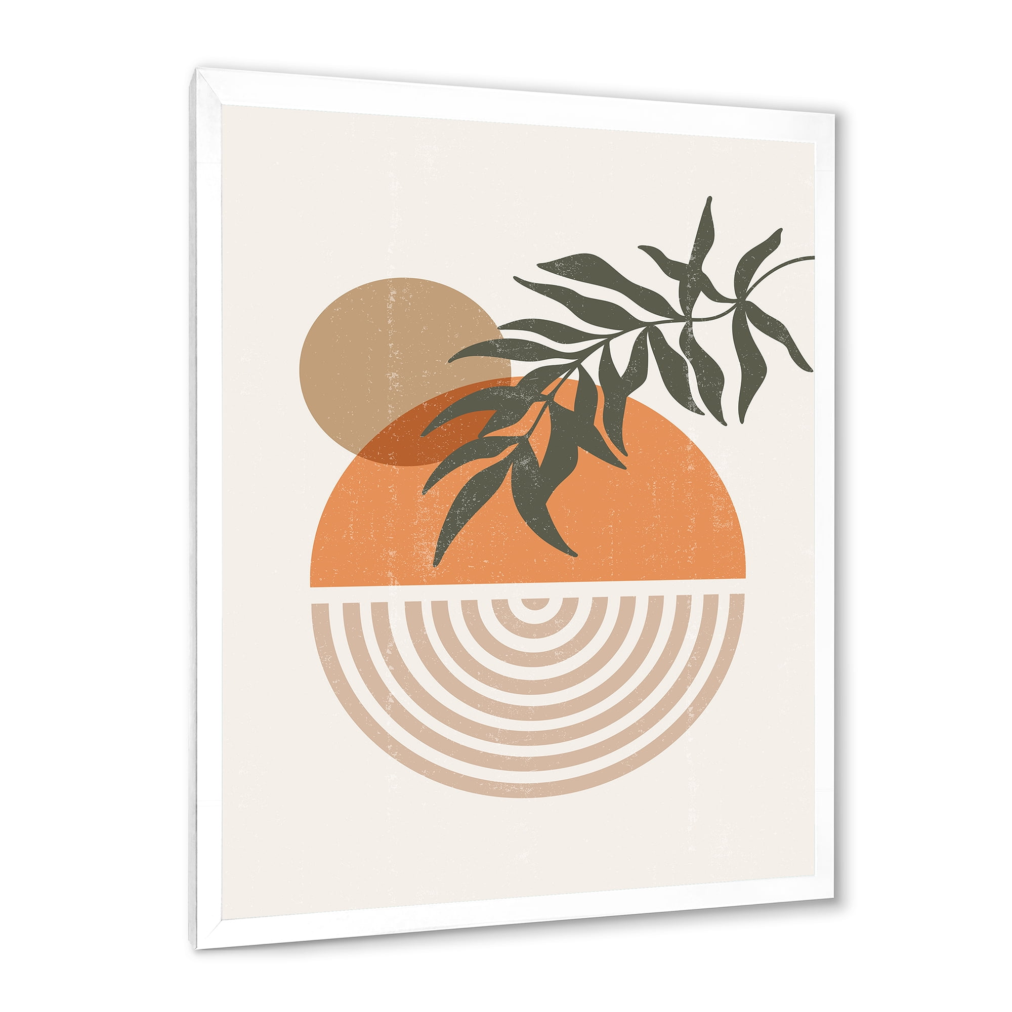 Designart 'Abstract Geometrical Moon and Sun With Leaf I' Modern Framed Art Print