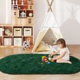 thumbnail image 2 of ASPILLOW Oval Fluffy Rug,Extra Comfy Cute Bedside Carpet for Kids Room Dorm Cute Fuzzy Indoor Decor,2.6x5.3ft Dark Green, 2 of 8