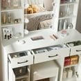 thumbnail image 5 of Caulitar Modern Vanity Desk with LED Lights & Stool, Hollywood Makeup Table with 3 Drawers, 4 Shelves and Storage Cabinet, for Bedroom, White, 5 of 9