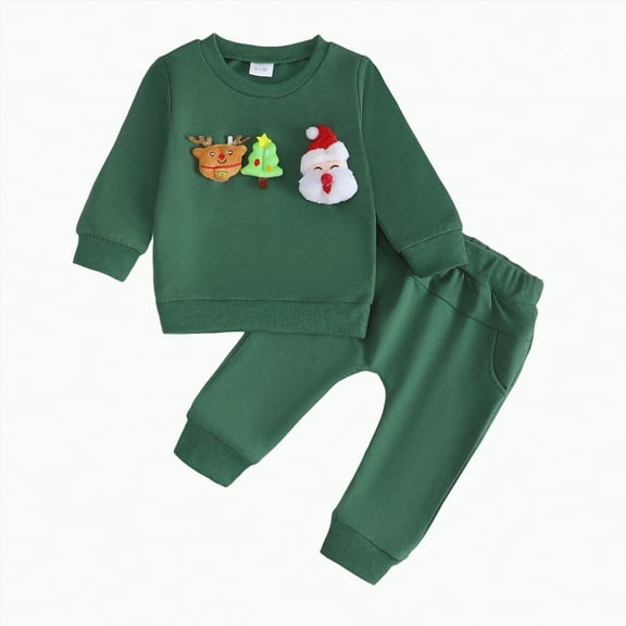 UngA Baby Christmas Outfit Boy Toddler Baby Boy Girl Christmas Outfit Infant My First Christmas Sweatshirt Jogger Pants Clothes Set Green,2-3 Years