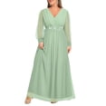 thumbnail image 2 of Vestido largo de chifón verde salvia para dama de honor, estilo pinup, 2 of 6