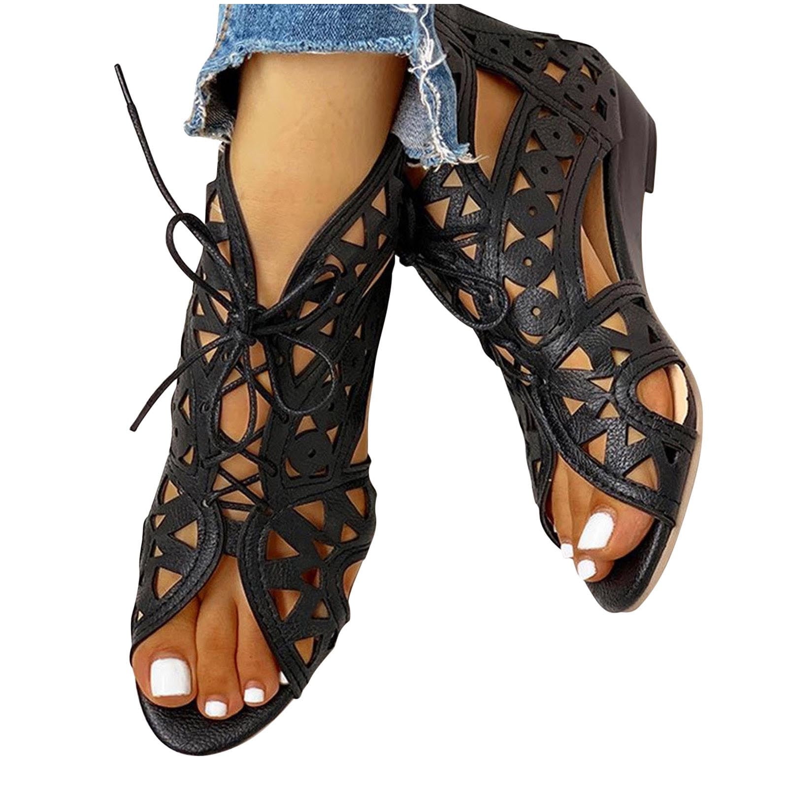 Eqwljwe Sandals Women 2022 Summer Ladies Strap Shoes Adjustable Casual Shoes Roman Flat Open Toe Back Zip Sandals Brown