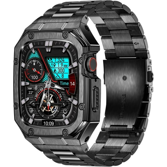 Biwat-Stainless Steel Band with Case Compatible with Apple Watch Ultra 2/1 49mm Series SE 9 8 7 6 5 4 3 2 1 38mm 40mm 41mm 42mm 44mm 45mm with Metal Protective Rugged Cover for iWatch Bands Men
