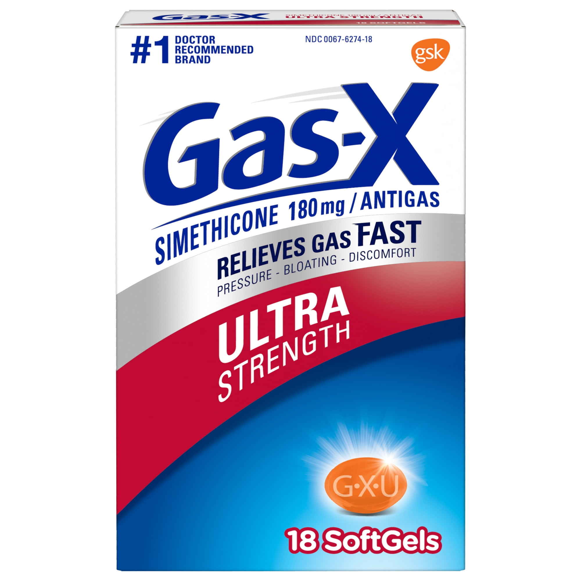 Gas-X Ultra Strength Simethicone Softgels Medicine for Fast Gas Relief, 18 Count