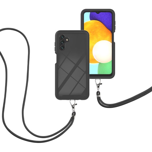 for Samsung Galaxy A14 5G Slim Case, TPU Bumper Clear PC Back Detachable Adjustable Crossbody Shoulder Strap Shockproof Dual Layer Case for Samsung Galaxy A14 5G, Black