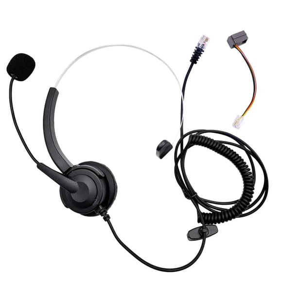 4-Pin RJ11 Plug Hands-free Corded Monaural Call Center Headset with Microphone For RJ11 Port Headset Phones black