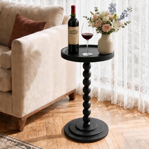 HDUTNGISN Round Side Table for Small Spaces,Solid Wood Leg Nightstand,Anthropologie Furniture,Solid wood,Black