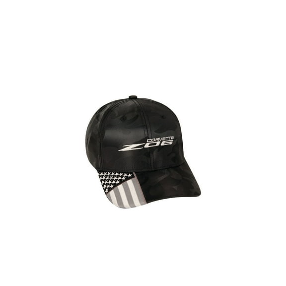 C8 Z06 Corvette American Flag Camo Black Hat - Adult