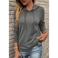 thumbnail image 3 of Solid Color Cable Knit Drop Shoulder Drawstring Hoodie for Women Gray Small, 3 of 4