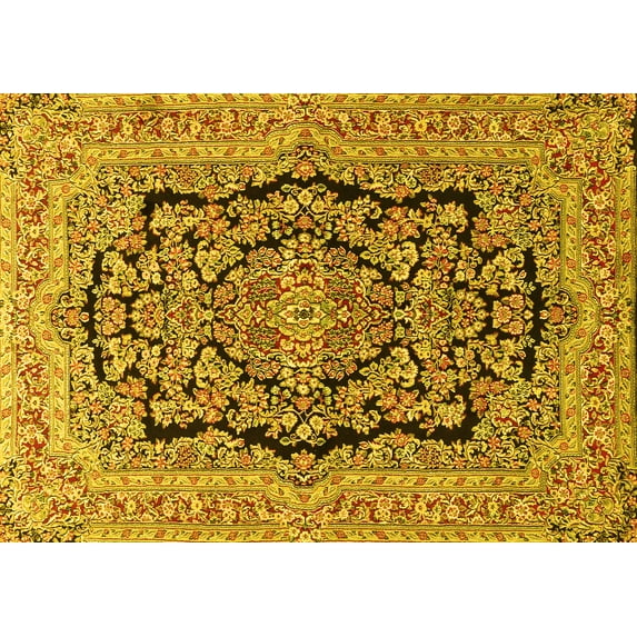 Ahgly Company Machine Washable Indoor Rectangle Persian Yellow Traditional Area Rugs, 3' x 5'