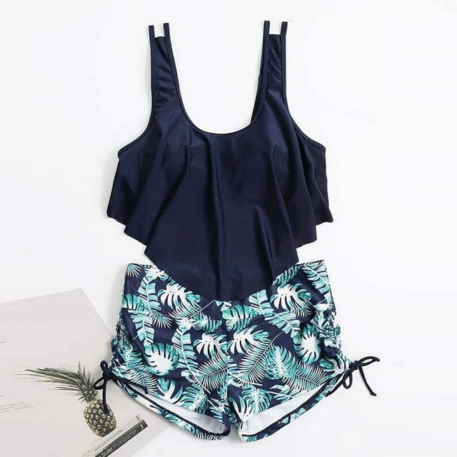 Traje de baño de 2 piezas para mujer, trajes de baño para mujer, bikini liso con tirantes y abertura en V, conjunto de traje de baño de dos piezas para mujer