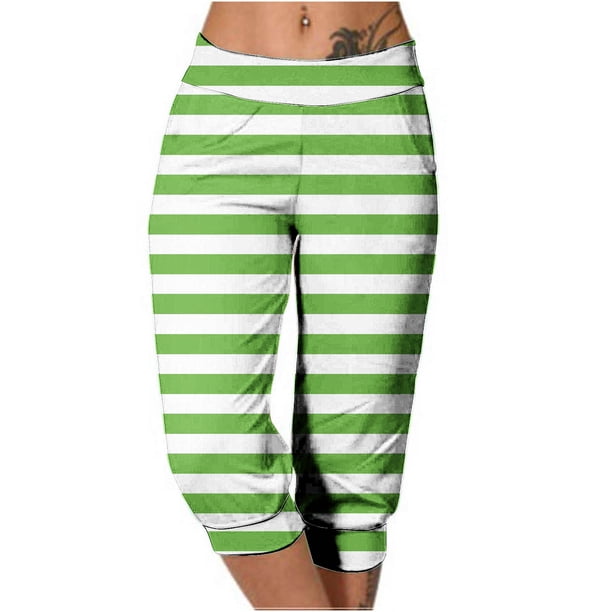 Mujeres Capri Pantalones Casual Suelto Largo Pantalones de Impresión con Corbata Elástica Cintura Y Bolsillos